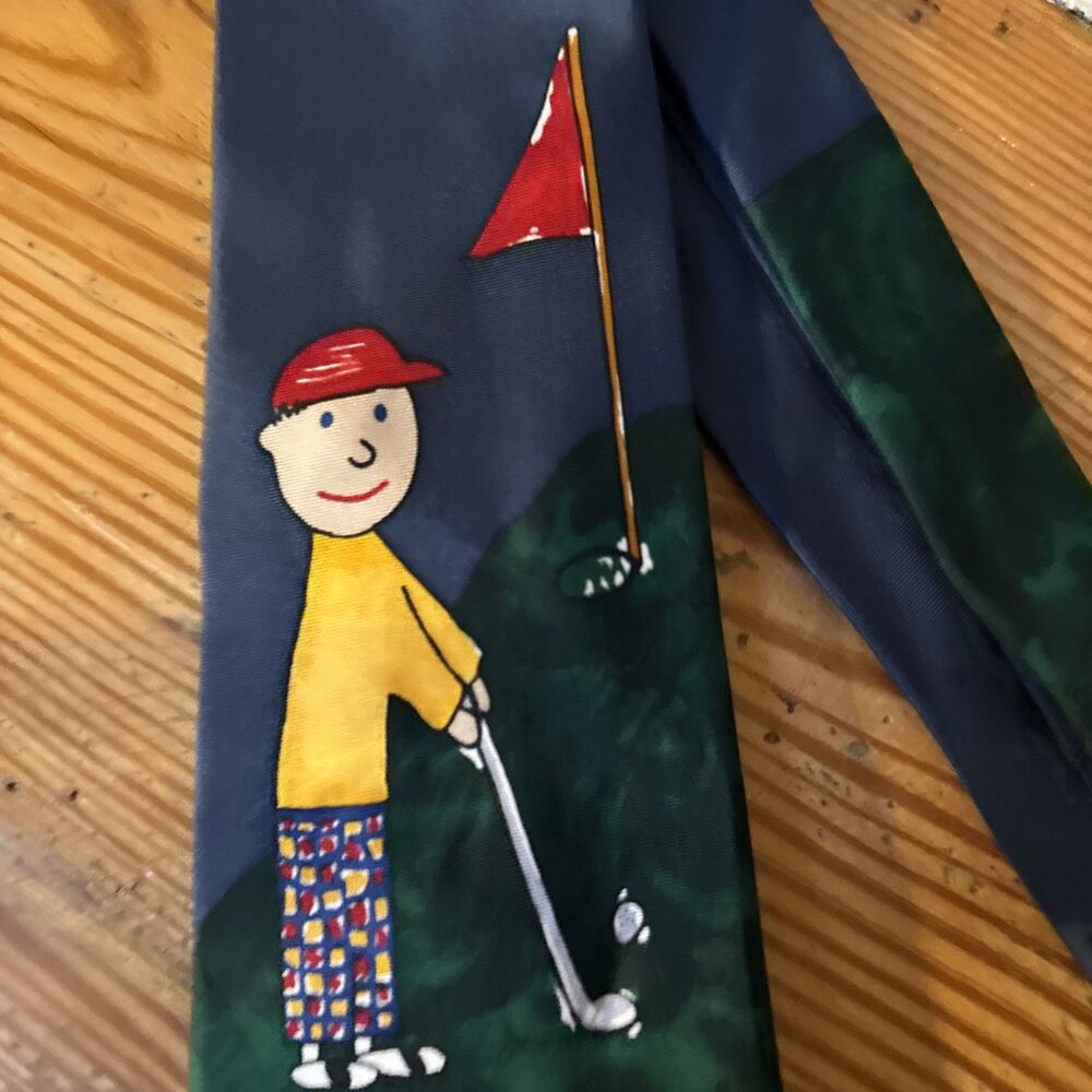 Men's Neck Tie Save the Children Golfer Dad Vintage NEW 90s imported 100% silk